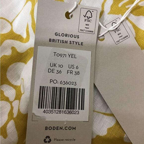 Boden Yellow Linen Wide Sleeve Top New Size 6 - Picture 10 of 12